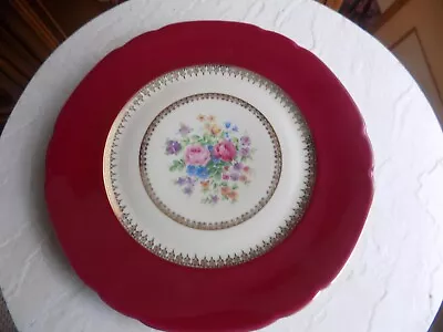 Antique Vintage Victoria Czechoslovakia   Burgundy Gold Floral Dinner Plate • $18