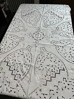 $69.73 • Buy New Hand Made Vintage 90  Round Lace Crochet Embroidery Table Cloth White