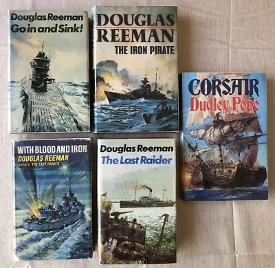 5 Sea/Naval Action Hardbacks Inc 1st Editions- 4 DOUGLAS REEMAN & 1 DUDLEY POPE • £17.50