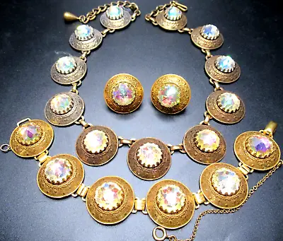 VENDOME Inverted AB Rhinestone Vintage Necklace Bracelet Earring Set • $299.99