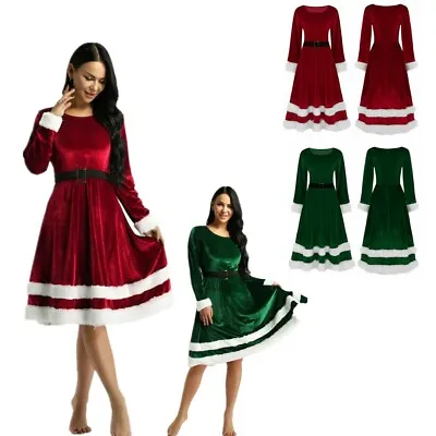 Plus Size Womens Mrs Santa Claus Costume Christmas Outfit Long Sleeve Midi Dress • $35.87