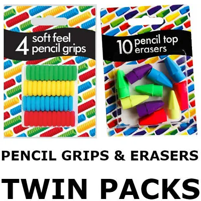 £3.75 • Buy 4 X Soft Feel Foam Pencil Grips + 10 X Pencil Top Erasers Rubbers School SEN 