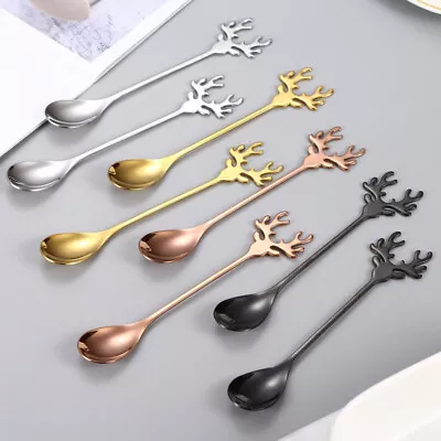 2Pcs Stainless Steel Christmas Elk Coffee Spoon Dessert Teaspoon Xmas Cutlery • $3.45