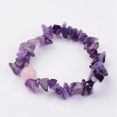 Amethyst Rose Quartz Bracelet Crystal Gemstone Bangle Chakra Stress Anxiety • $4.39