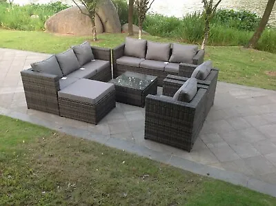 9 Seater Rattan Sofa Set Table Chairs Outdoor Garden Furniture Patio Grey • £919