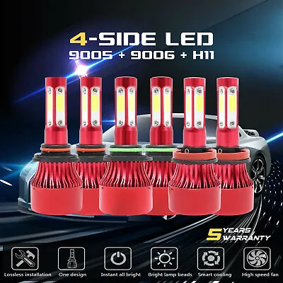 9005+9006+H11 6000K 990000LM Combo 4-Side COB LED Headlight Kits High Low Bulbs • $24.99