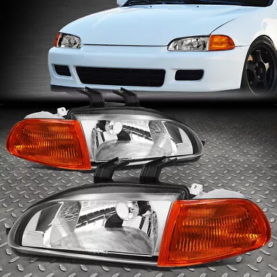 For 92-95 Honda Civic Chrome Housing Amber Corner Headlight Replacement Lamps • $70.88