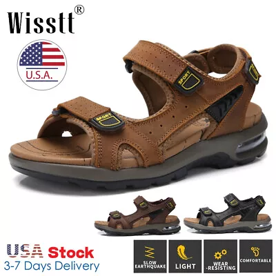 Mens Leather Sandals Sports Beach Water Shoes Air Soft Comfort Open Toe Summer • $29.99