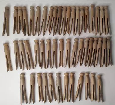 50 Vintage Wooden Clothes Pins Round Head Flat Top Wood • $16