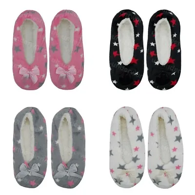 Ladies Ballerina Slippers Sherpa Fleece Lined Padded Gripper Soles Womens 4-7 • £5.65