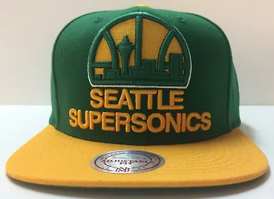 Seattle SuperSonics Mitchell & Ness NBA Snapback Hat XL Logo 2Tone Cap Sonics • $44.99