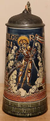 Saint Florian Puts Out Fire By Mettlach 1 L German Beer Stein Antique # 1786 • $195