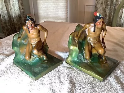 Vintage K&O Bronze Hand Painted Native American Bookends • $69.30