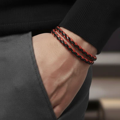 Bracelet Homme En Cuir Tressé - Couleur Bordeaux, Marque LuZ ITALY, Neuf Avec étiquettes