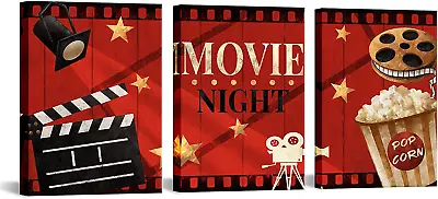 Apicoture Home Theater Wall Decor Movie Night Sign Canvas Wall Art Prints Movie  • $47.99