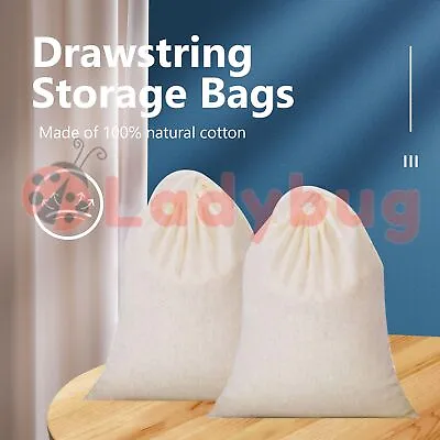 10-100Pcs 10 Sizes Drawstring Storage Bags Calico Bags Linen Tote Gift Bag Bulk • $9.59