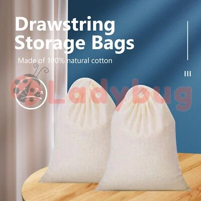 10-100Pcs 10 Sizes Drawstring Storage Bags Calico Bags Linen Tote Gift Bag Bulk • $9.59