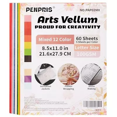 60 Sheets Colorful Vellum Paper Translucent Tracing Paper - 12 Colors 8.5 X 1... • $20.79