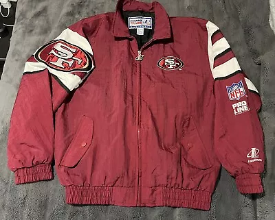 Pro Line Vintage San Francisco 49ers Niners Logo NFL Maroon Stripe Jacket Sz XL • $19.89