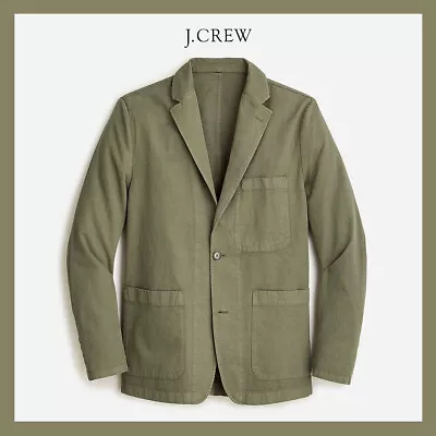 NWT - J. CREW Garment-Dyed Cotton-Linen Chino Suit Jacket Thyme Green Sz 36 • $69