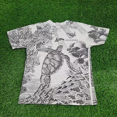 Vintage Bahamas Oceanlife Underwater Aquatic Shirt L-Short 21x27 Gray Black USA • $48.77