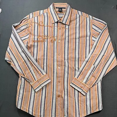 Marithe Francois Girbaud Shirt Mens Large Orange Striped Button Up Long Sleeve • $23.99