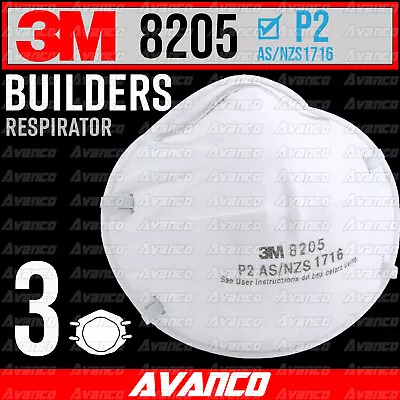3 X 3M 8205 P2 Builders Face Mask Respirator Filter N95 Equivalent Cup NEW • $23.99