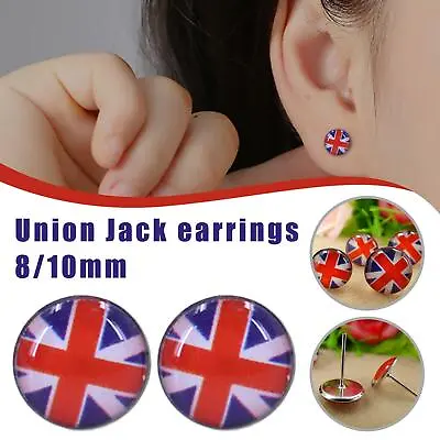 Union Jack Ear Stud Earrings UK Flag England Round Studs Men Women Gift • £2.56