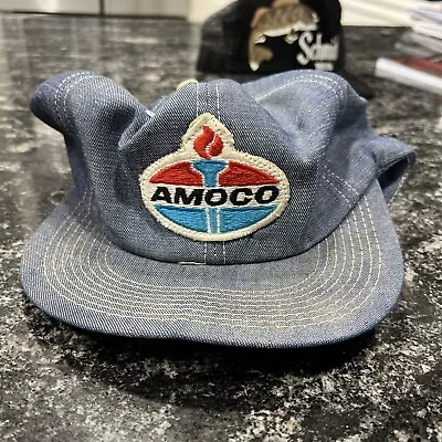 Vintage Kbrand Amoco Oil Gas Chambray Denim Snapback Trucker Hat Osfa Usa • $15