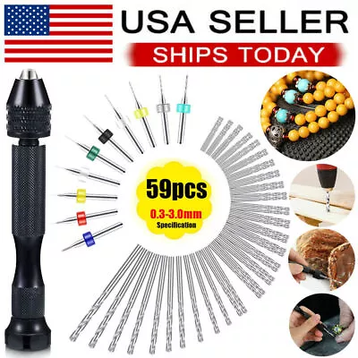 59 Pcs Mini Micro Hand Twist Drill Bits Set Rotary Precision Pin Vise Tools Kit • $10.99