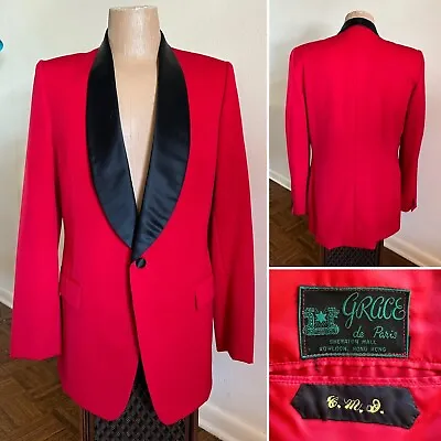 1970s Vtg Tailor Made Sz 42 L Red Black Tuxedo Smoking Jacket Dinner 70s • $120