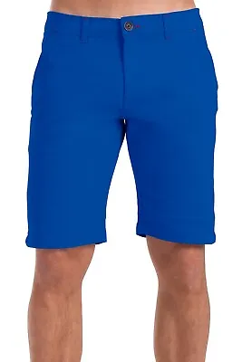 Mens Chino Summer Shorts Casual Cotton Slim Fit Spandex Half Royal Blue Pants • $13.59