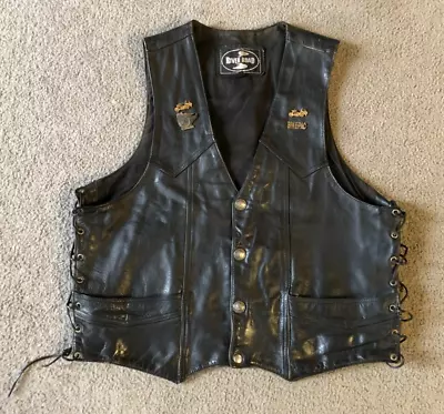 VTG River Road Leather Biker Vest W/Patches & Pins - Size 2XL/3XL • $30