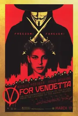 V FOR VENDETTA Movie POSTER 27 X 40 Natalie Portman Hugo Weaving Sinéad Cusack B • $24.95