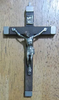 Vintage Metal & Wood Inlay Crucifix Pendant/Wall Hanging Religious/Christian • £5