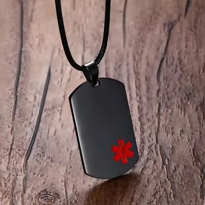 Emergency Men Medical Alert ID Dog Tag Pendant Necklace Custom Engraving Black • $10.98