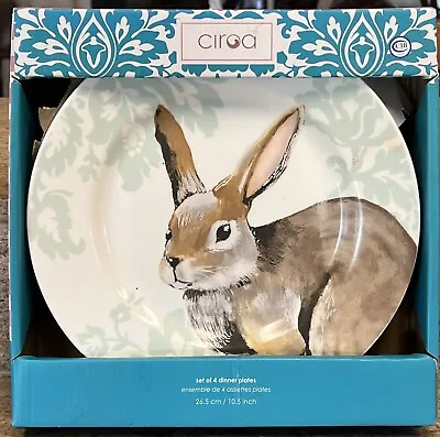 Ciroa Blue Damask Bunny Rabbit Dinner Plates Set Of 4 • $49.95