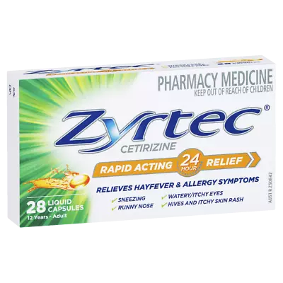 Zyrtec Rapid Acting Hayfever & Allergy Relief 28 Liquid Capsules 24 Hour Relief • $29.29