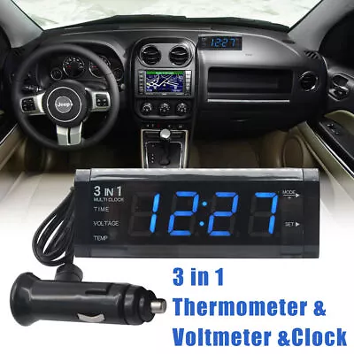 £12.59 • Buy 12VCar Clock Voltmeter Time Thermometer LED Display Rechargeable Digital  3 In 1