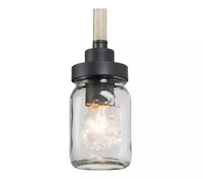 12 In. 1-Light Farmhouse Island Black Pendant With Mason Jar • $22.57