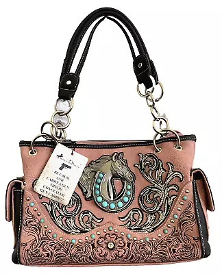 Concealed Carry CCW Gun Handbag Horse Turquoise Embroidered  Women Purse Pink • $59.99