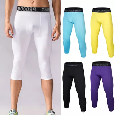 Men Basketball Sports Tight Pants 3/4 Compression Workout Leggings Running Tight • $1.89