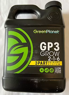 NEW 1 Liter Bottle Of Green Planet GP3 GROW 2-1-6 Fast Free Shipping! • $29.95