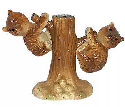 Ceramic Bears Hanging On A Tree Salt + Pepper Set By Victoria Ceramics Japan • $8.99