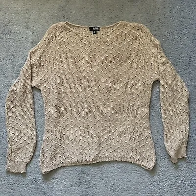 A.N.A. Cream Tan Crochet Loose Knit Sweater Women Size Large Petite • $9.99