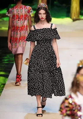 Dolce & Gabbana Runway Off-Shoulder Ruffled Polka Dot Dress IT 36 US 0 W/COA • $795