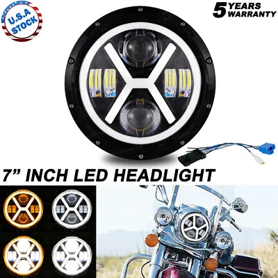 7  Halo Motorcycle Headlight LED Projector DRL Hi/Lo H4 For Harley Yamaha Honda • $33.99