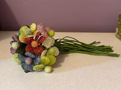 Vtg SILK FRENCH Flav Beaded For Get Me Nots Flowers Dangle Wired Wrapped Bouquet • $40