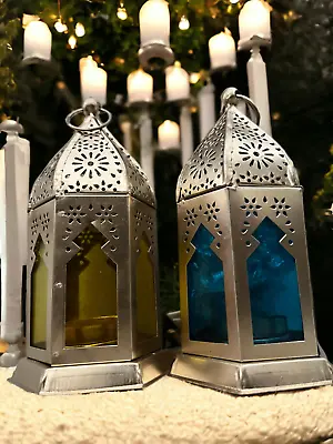 Vintage Tea Light Candle Holder Moroccan Lamp Lantern 6.5  Inch Lot 2 Pcs • $45