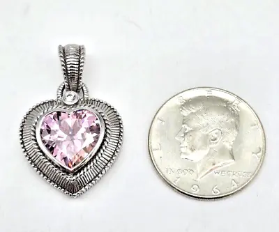 Judith Ripka Sterling Silver Pink Quartz & Diamonique CZ Heart Pendant Enhancer • $98.88